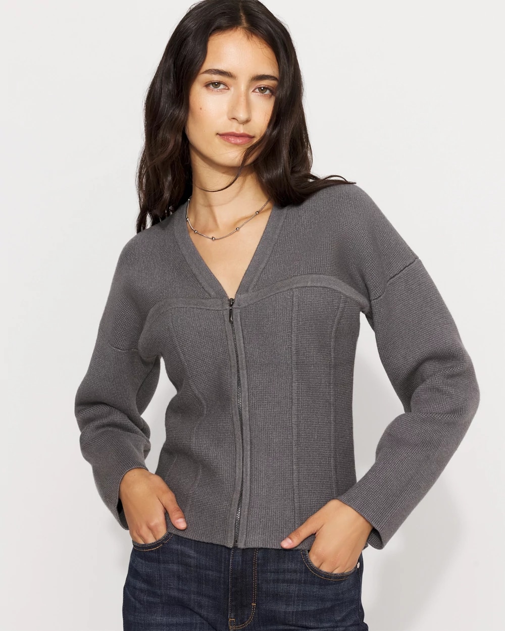 Corset Detail Zip-Up Sweater Jacket | White House Black Market Corset Detail Zip-Up Sweater Jacket | White House Black Market